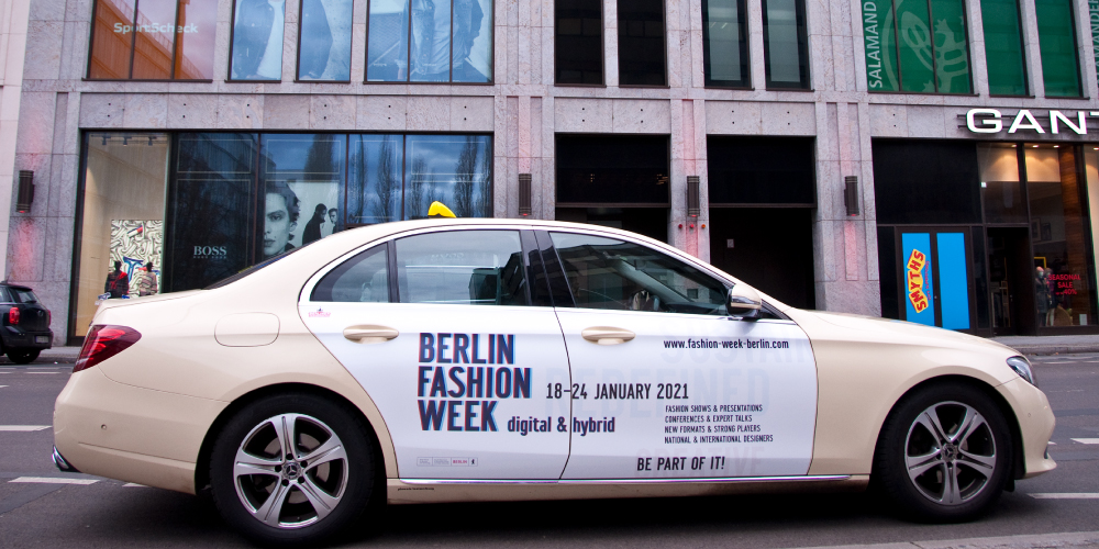 Berliner Taxiwerbung Referenz Fashion Week 2021 