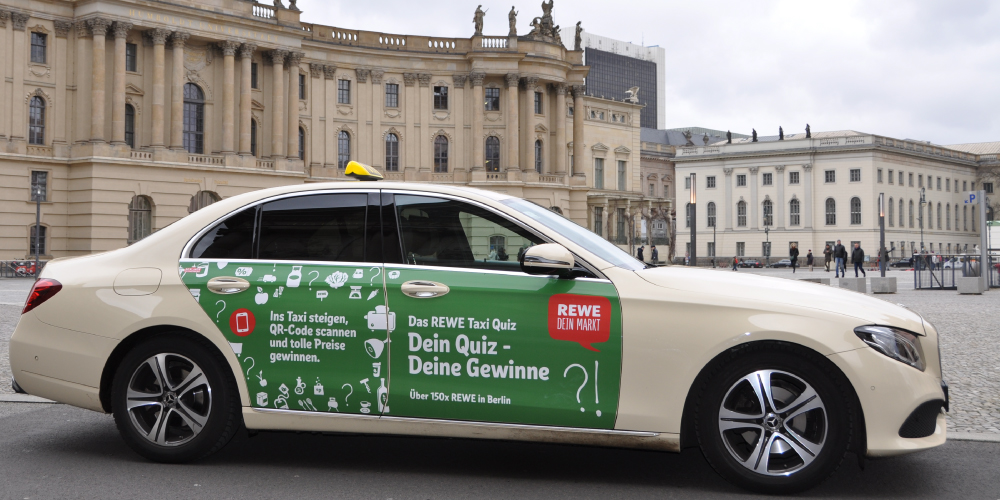 Berliner Taxiwerbung Referenz Rewe
