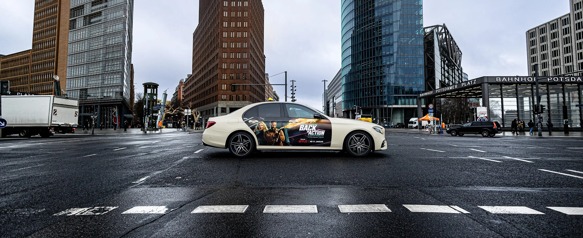 Taxi with Netflix advertising at Potsdamer Platz, Berlin