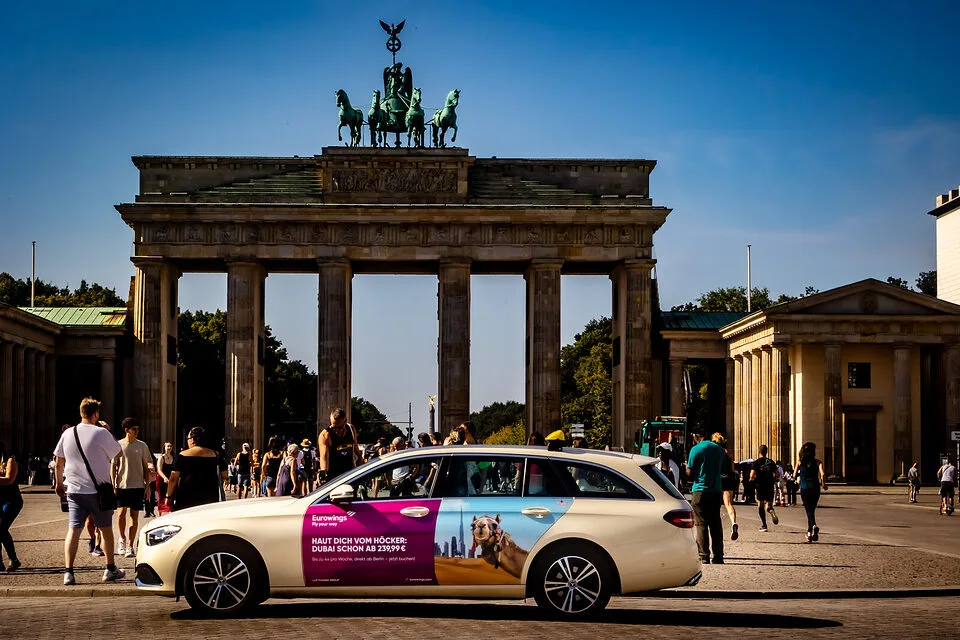 Eurowings Door Cover taxi advertising at the Brandenburg Gate